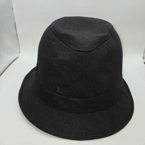 Anoma Black Cotton Herringbone Bucket Hat